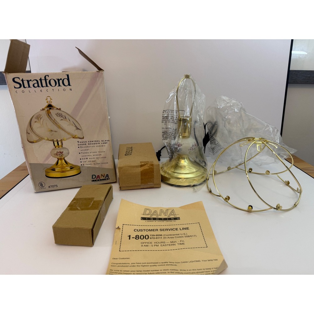 Vintage 90s Stratford Dana Lighting Touch Control Glass Boudoir Lamp 7075 Brass